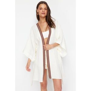 Trendyol Ecru Belted Maxi Woven Muslin Kimono & Kaftan obraz