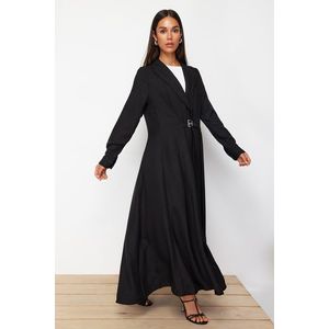 Trendyol Black Linen Look Woven Dress with Belt Detail on the Front obraz