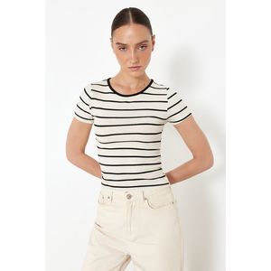Trendyol Ecru*001 Striped Linen Fitted/Fitted Stretch Knitted Blouse obraz