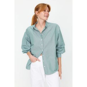 Trendyol Green Basic Striped Oversize Wide Fit Woven Shirt obraz