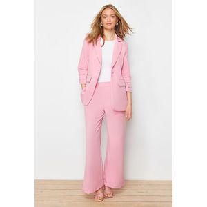 Trendyol Pink Pearl Detailed Crepe Jacket Trousers Woven Bottom Top Set obraz