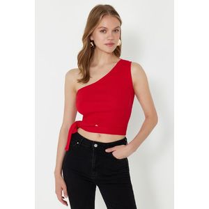 Trendyol Red One-Shoulder Fitted Blouse with Tie Detail obraz