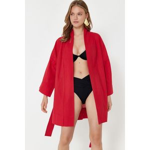 Trendyol Red Belted Mini Woven 100% Cotton Kimono&Kaftan obraz