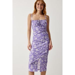 Happiness İstanbul Women's Lilac Floral Slit Summer Knitted Dress obraz