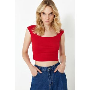 Trendyol Red fitted/fitting ribbed stretchy knitted blouse obraz