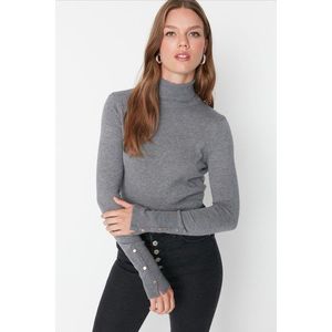 Trendyol Gray Crop Premium Yarn / Special Yarn Basic Knitwear Sweater obraz