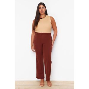 Trendyol Curve Brown High Waist Ribbed Stitched Wide Leg Trousers obraz