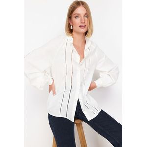 Trendyol Ecru Lace Detailed Oversize Wide Fit Woven Shirt obraz