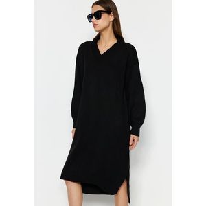 Trendyol Black Maxi Knitwear V-Neck Dress obraz