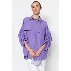 Trendyol Purple Adjustable Shirring Sleeves, Woven Cotton Shirts obraz