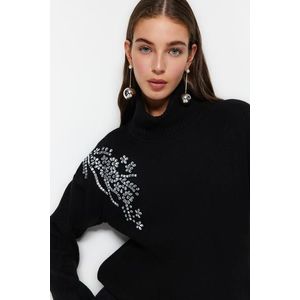 Trendyol Black Stone Detailed Turtleneck Knitwear Sweater obraz
