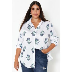 Trendyol Curve White Large Size Tropical Patterned Shirt obraz