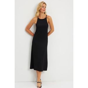 Cool & Sexy Women's Black Wrap Halter Neck Midi Dress obraz