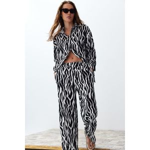Trendyol Black Zebra Patterned Shirt and Trousers Woven Bottom-Top Set obraz