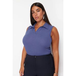 Trendyol Curve Blue Fitted Polo Neck Stretchy Knitted Blouse obraz