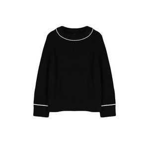 Trendyol Black Wide Fit Piping Detailed Knitwear Sweater obraz