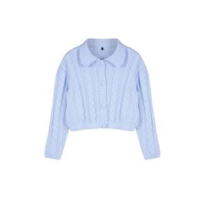 Trendyol Blue Button Detailed Polo Neck Crop Knitwear Cardigan obraz