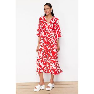 Trendyol Red Shawl Pattern A Cut Double Breasted Neck Midi Woven Dress Woven Dress obraz