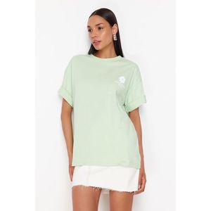 Trendyol Mint Back Printed Oversize/Wide Fit Crew Neck Knitted T-Shirt obraz