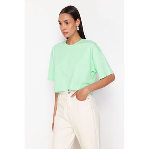 Trendyol Premium Mint 100% Cotton Basic Crop Knitted T-Shirt obraz
