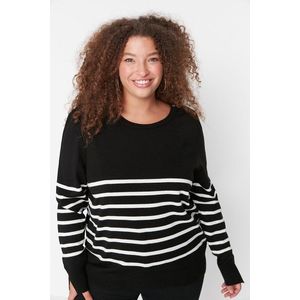 Trendyol Curve Black Striped Crewneck Knitwear Sweater obraz