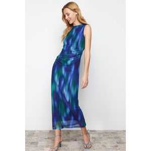 Trendyol Multi-Colored Gather/Drape Detailed Patterned Fitted Maxi Flexible Knitted Pencil Dress obraz