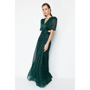 Trendyol Green Straight Fitted Knitted Long Evening & Graduation Dress obraz