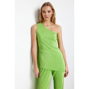 Trendyol Green Pleated Asymmetrical Collar Stretchy Knitted Blouse obraz