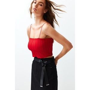 Trendyol Red Textured Fabric Strapless Collar Crop Knitted Blouse obraz