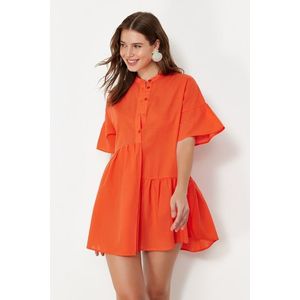 Trendyol Orange Wide Fit Mini Woven Ruffle Beach Dress obraz