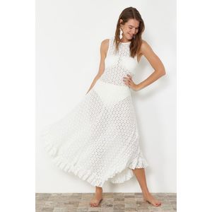 Trendyol White Fitted Maxi Knitted Beach Dress obraz