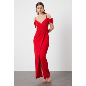 Trendyol Red Belt Detailed Woven Long Evening Dress obraz