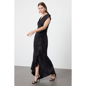 Trendyol Black Ruffle Detailed Woven Long Elegant Evening Dress obraz
