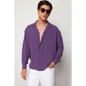 Trendyol Plum Oversize Fit Open Collar Summer Linen Look Shirt obraz