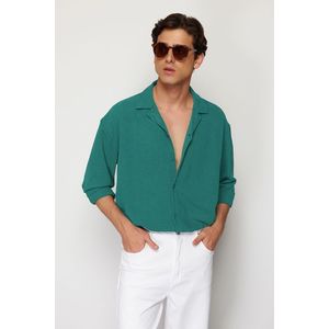 Trendyol Green Oversize Fit Open Collar Summer Linen Look Shirt obraz
