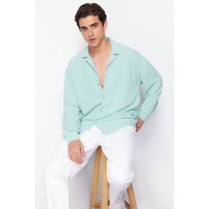Trendyol Mint Oversize Fit Open Collar Summer Linen Look Shirt obraz