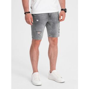 Ombre Men's denim short shorts with holes - gray obraz