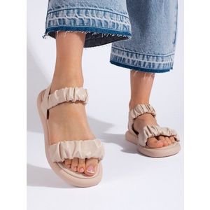 Shelvt Beige comfortable slip-on sandals for women obraz