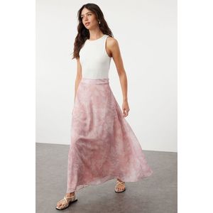Trendyol Light Pink A-line Pattern Flared Lined Chiffon Fabric Maxi Length Woven Skirt obraz
