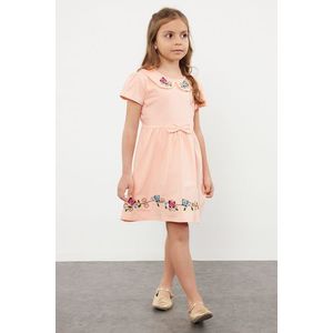 Trendyol Pink Girl's Baby Collar Floral Patterned Short Sleeve Knitted Dress obraz