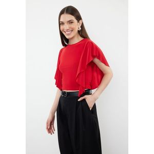 Trendyol Red Sleeves Ruffle Detailed Crew Neck Stretchy Knitted Blouse obraz