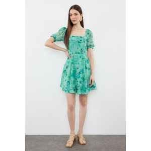 Trendyol Green Patterned Waist Opening Mini Lined Chiffon Woven Dress obraz