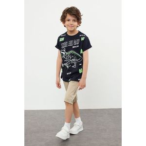 Trendyol Navy Blue Boy's Dinosaur Patterned Short Sleeve Knitted T-Shirt obraz