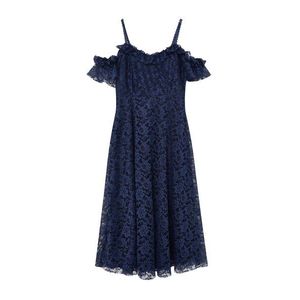 Trendyol Curve Navy Blue Woven Guipure Detailed Plus Size Dress obraz