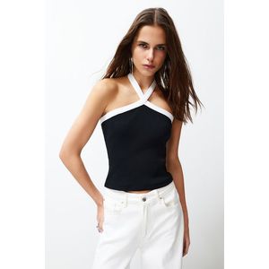 Trendyol Black Color Blocked Barbell Ribbed Stretchy Knitted Blouse obraz