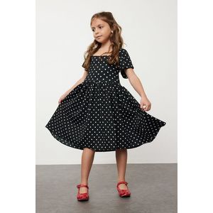 Trendyol Black Girl's Polka Dot Patterned Short Sleeve Dress obraz