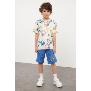 Trendyol Ecru Boy's Car Patterned T-shirt Shorts Set Knitted Top-Bottom Set obraz