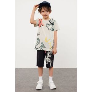 Trendyol Navy Blue Boy's Dinosaur Patterned T-shirt Shorts Set Knitted Top-Bottom Set obraz
