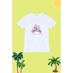 Trendyol Girl's White Flower Patterned Knitted T-Shirt obraz