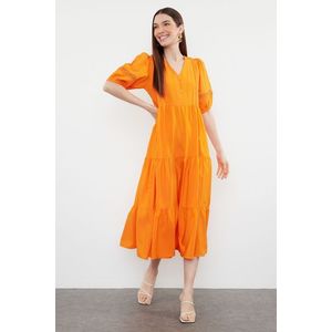 Trendyol Orange Straight Shift Poplin Midi Dress obraz
